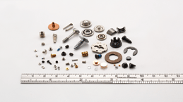 Micro fasteners and rivet contacts under M3.0 used in 3C and electronic applications, shown with size reference for optical inspection